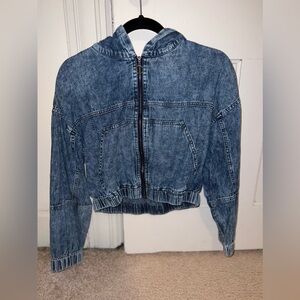 Cropped jean jacket hoodie full zip